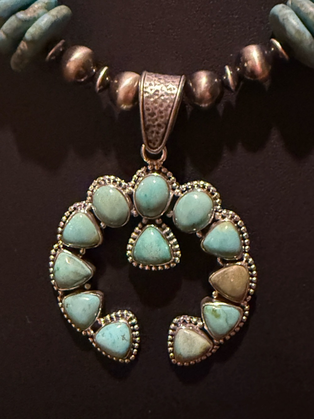 Sterling Silver Navajo Pearls Turquoise Squash Blossom Naja Pendant Necklace - Picture 4 of 10